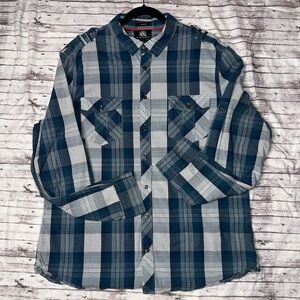 Men's Blue and Gray Plaid Shirt